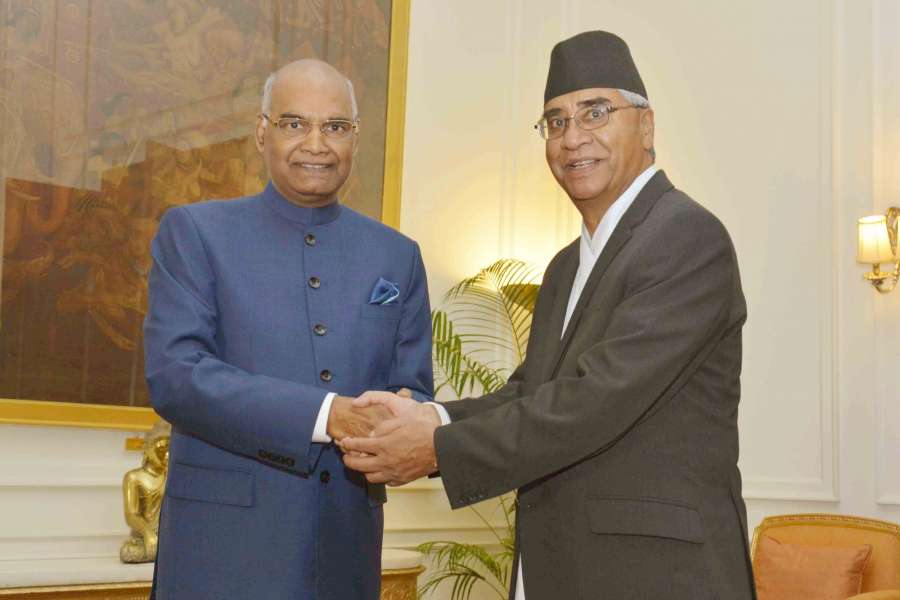 New Delhi: Nepalese Prime Minister Sher Bahadur Deuba calls on President Ram Nath Kovind at the Rashtrapati Bhavan in New Delhi on Aug 24, 2017. (Photo: IANS/RB) by .