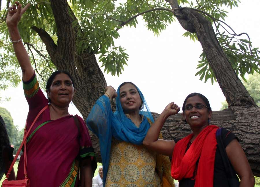 New Delhi: Women celebrate after the Supreme Court struck down the practice of Triple Talaq outside the Supreme Court in New Delhi on Aug 22, 2017. (Photo: IANS) by .