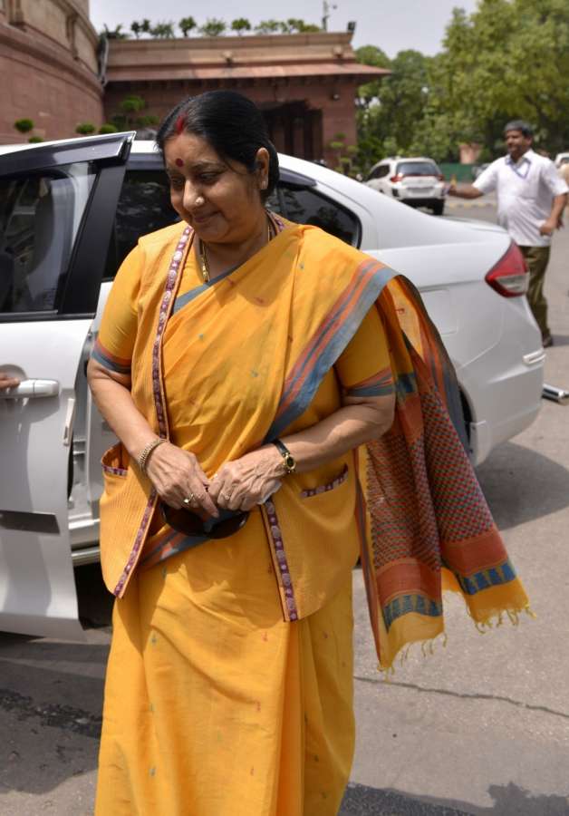 New Delhi: External Affairs Minister Sushma Swaraj at Parliament on Aug 3, 2017. (Photo: IANS) by .
