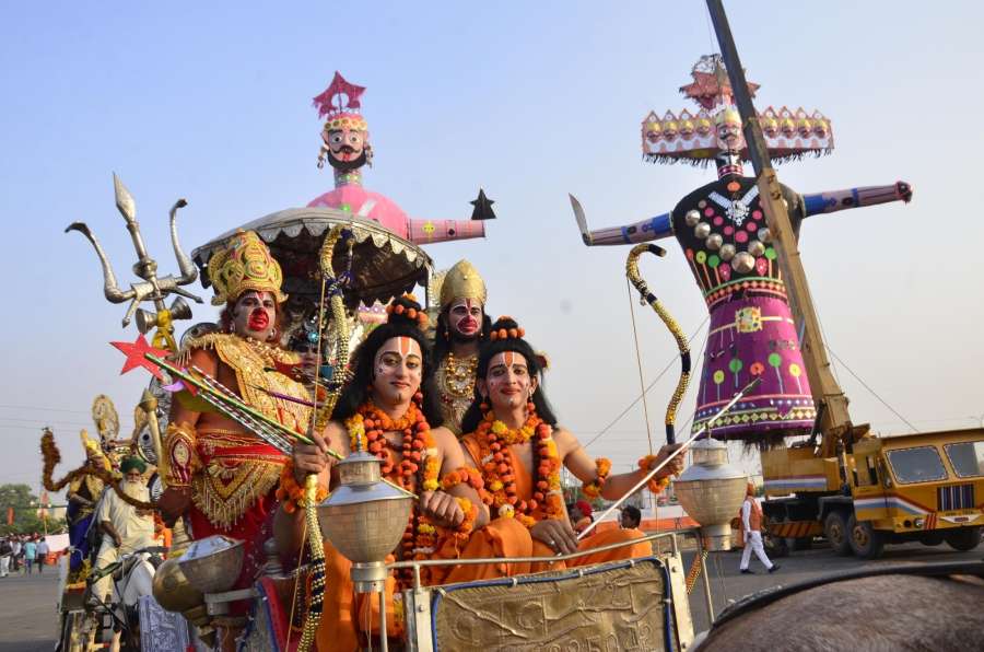 Amritsar: Artists dressed as Ram and other mythological characters from Ramayana at the venue of Ram Leela in Amritsar on Oct 11, 2016. (Photo: IANS) by .