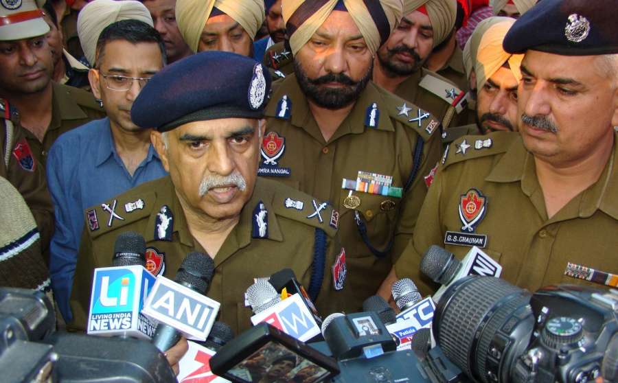 Nabha: Punjab Director General of Police Suresh Arora talks to press regarding Nabha jail break on Nov 27, 2016. Armed men attacked the maximum security Nabha jail in Punjab on Sunday and escaped with two terrorists, including Khalistan Liberation Force's Harminder Singh Mintoo and four gangsters. (Photo: IANS) by .