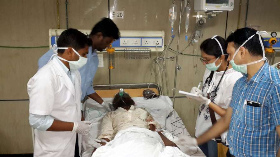Meerut: Passengers of Kalinga-Utkal Express that derailed near Khatauli in Muzaffarnagar district of Uttar Pradesh being treated at a Meerut hospital on Aug 19, 2017. At least 23 people were killed and 400 injured in a major derailment when 14 coaches of the Kalinga Utkal Express bound for Haridwar in Uttarakhand went off the tracks with one of the coaches mounting on another. (Photo: IANS) by .