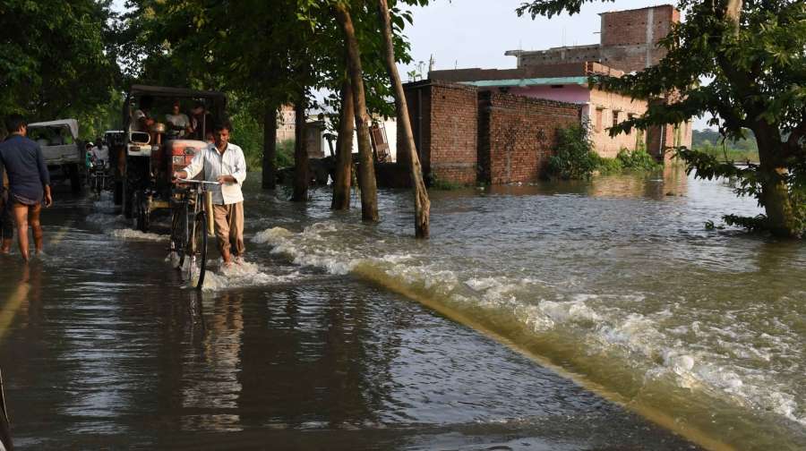 Motihari: A view of the flood hit Motihari in the Champaran district of Bihar on Aug 17, 2017. (Photo: IANS) by .