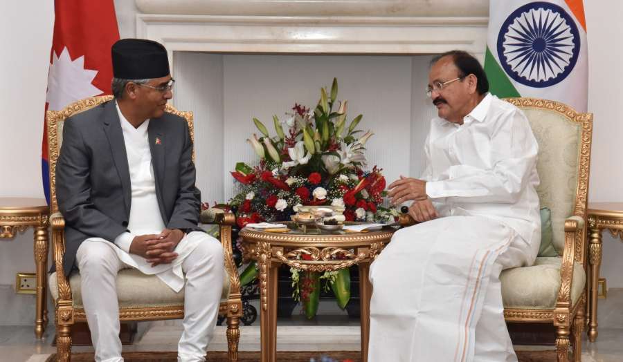New Delhi: Nepal Prime Minister Sher Bahadur Deuba calls on Vice President M. Venkaiah Naidu in New Delhi on Aug 24, 2017. (Photo: IANS/PIB) by .