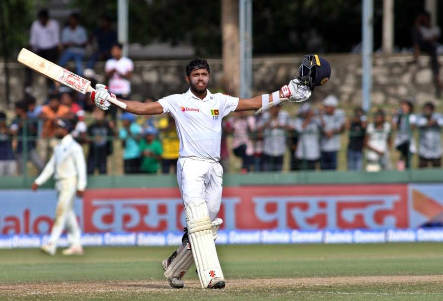 Colombo: Sri Lanka's Kusal Mendis celebrates his century on Day 3 of the second test match between India and Sri Lanka at Sinhalese Sports Club Ground in Colombo, Sri Lanka on Aug 5, 2017. (Photo: Surjeet Yadav/IANS) by .