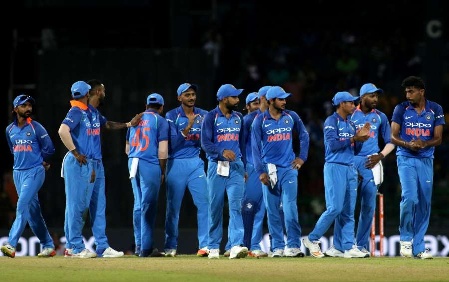 Colombo: Indians wait for Umpire's decision during the fourth ODI match between India and Sri Lanka at R.Premadasa Stadium in Colombo, Sri Lanka on Aug 31, 2017. (Photo: Surjeet Yadav/IANS) by .