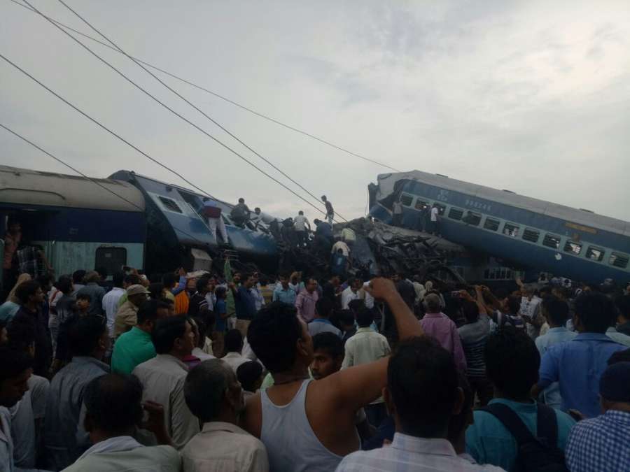 Muzaffarnagar: The bogies of Kalinga-Utkal Express that derailed near Khatauli in Muzaffarnagar district of Uttar Pradesh on Aug 19, 2017. At least 20 people were injured. (Photo: IANS) by .