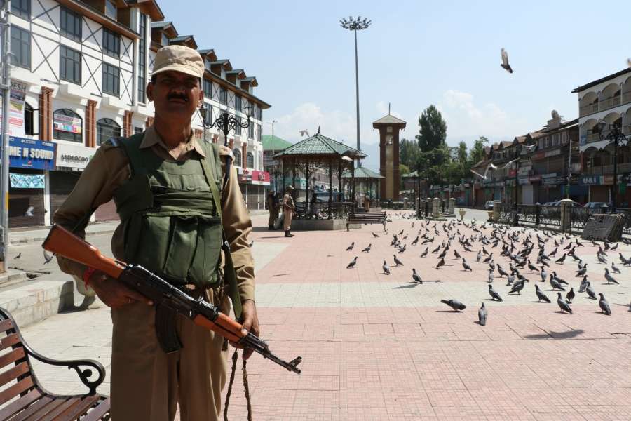 Srinagar: Security beefed up after a complete shutdown has been called by the joint resistance leadership (JRF) to protect Article 35A that gives special rights to Jammu and Kashmir on Aug 12, 2017. (Photo: IANS) by .