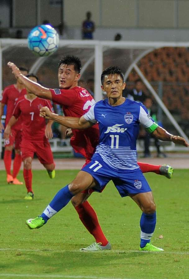 Bengaluru: Bengaluru FC's Sunil Chhetri in action during AFC Cup semifinal match between Bengaluru FC and North Korea at Shree Kanteerava Stadium in Bengaluru on Aug 23, 2017. (Photo: IANS) by .