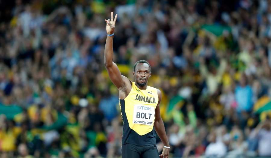 LONDON, Aug. 5, 2017 (Xinhua) -- Usain Bolt of Jamaica reacts ahead of Men's 100m Heats of the 2017 IAAF World Championships at London Stadium in London, Britain, on Aug. 4, 2017. (Xinhua/Wang Lili/IANS) by .