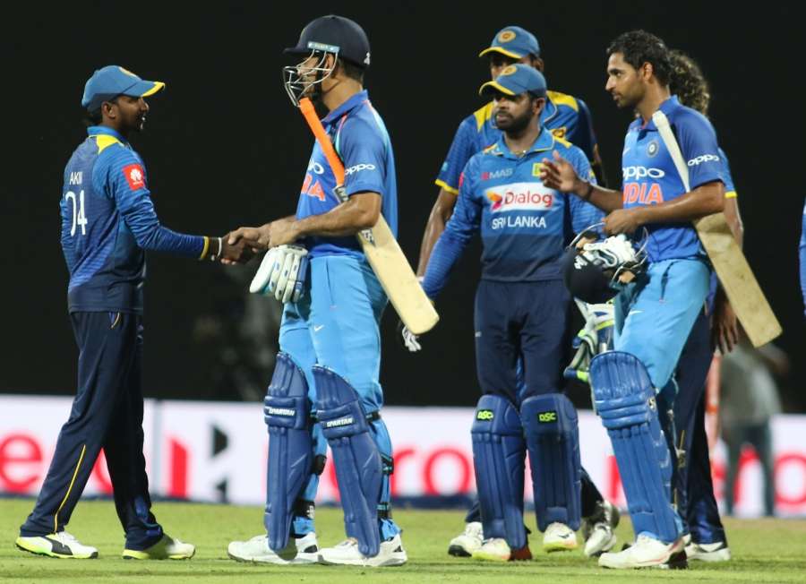 Pallekele: Sri Lankan players return to pavilion after the second one-day international cricket match between India and Sri Lanka in Pallekele, Sri Lanka on Aug. 24, 2017. (Photo: Surjeet Yadav/IANS) by .