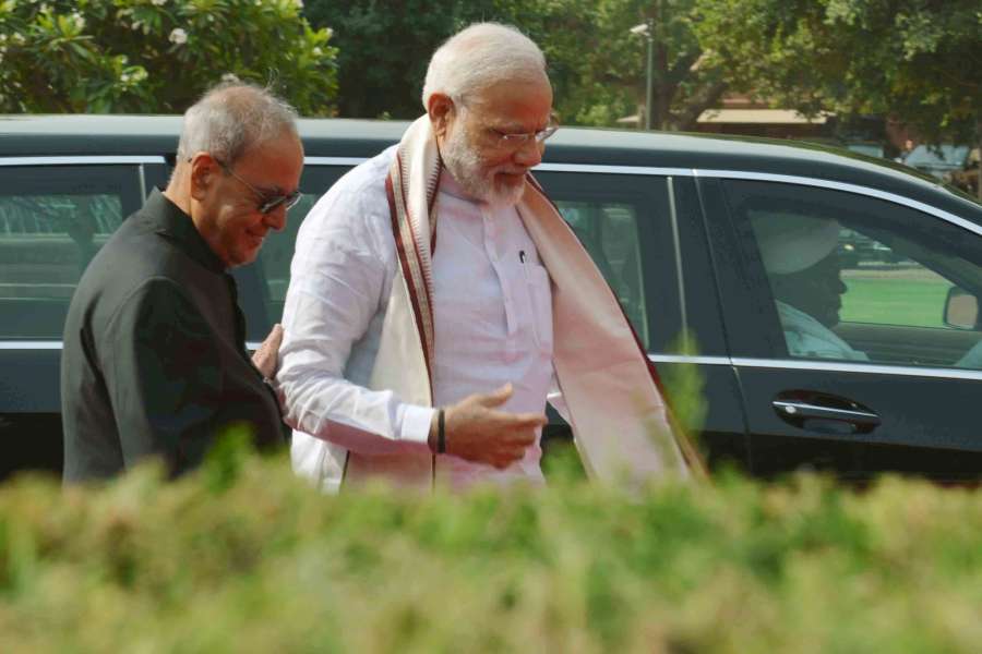 President Pranab Mukherjee with Prime Minister Narendra Modi at Forecourt of Rashtrapati Bhavan on May 16, 2017. (Photo: IANS/RB). by .