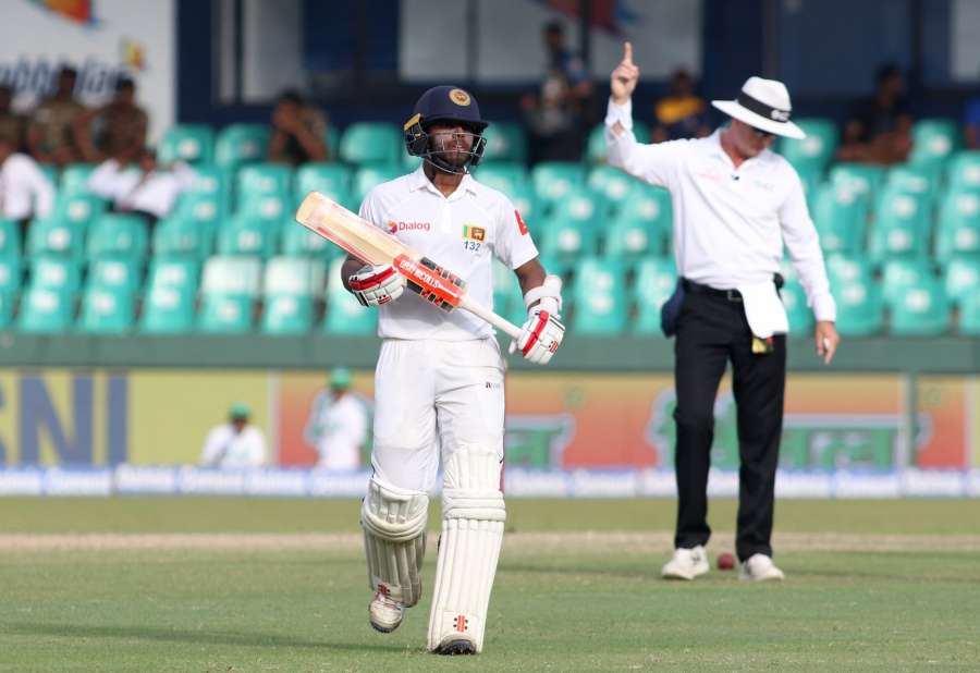 Colombo: Sri Lanka's Kusal Mendis walks back to the pavilion after getting dismissed on Day 3 of the second test match between India and Sri Lanka at Sinhalese Sports Club Ground in Colombo, Sri Lanka on Aug 5, 2017. (Photo: Surjeet Yadav/IANS) by .