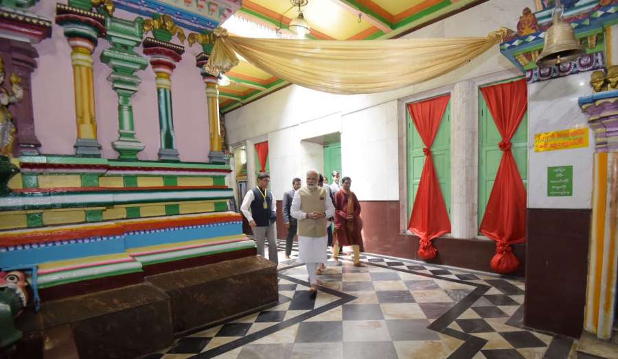 Yangon: Prime Minister Narendra Modi during his visit to Kalibari Temple, in Yangon, Myanmar on Sept 7, 2017. (Photo: IANS/PIB) by .