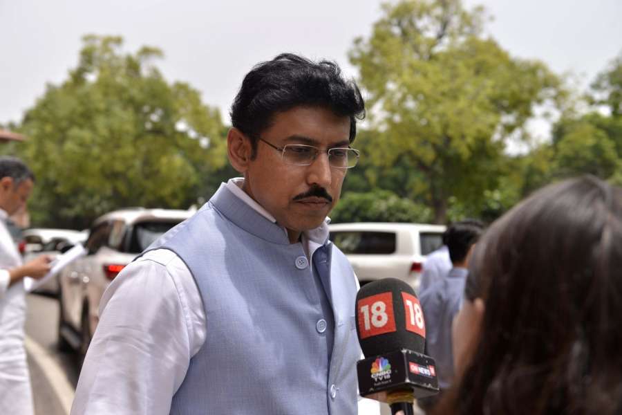 New Delhi: Union MoS Information and Broadcasting Rajyavardhan Singh Rathore at Parliament on Aug 4, 2017. (Photo: IANS) by .