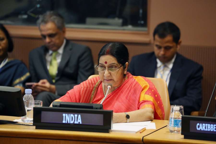 New York: External Affairs Minister Sushma Swaraj attends Caribbean Community (CARICOM) meeting at the United Nations headquarters in New York on Sept 19, 2017. (Photo: Mohammed Jaffer/IANS) by .