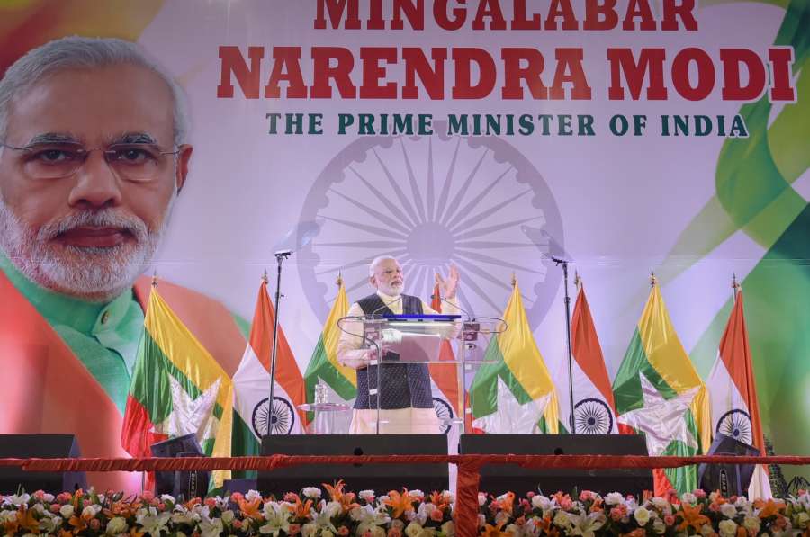 Yangon: Prime Minister Narendra Modi addresses at the Indian Community event in Yangon, Myanmar on Sept 6, 2017. (Photo: IANS/PIB) by .