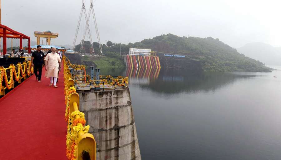 Gujarat: Prime Minister Narendra Modi at the Sardar Sarovar Dam in Gujarat on Sept 17, 2017. (Photo: IANS/PIB) by .