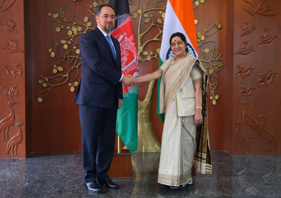 New Delhi: Afghanistan Foreign Minister Salahuddin Rabbani calls on External Affairs Minister Sushma Swaraj in New Delhi on Sept 11, 2017. (Photo: IANS/MEA) by .