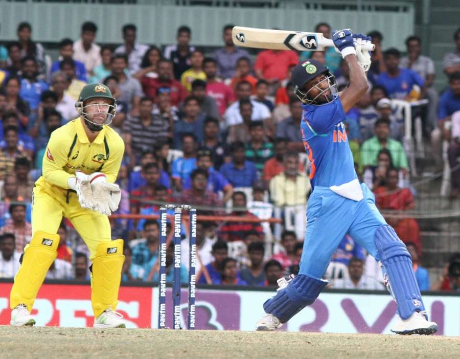 Chennai: India's Hardik Pandya in action during the first ODI cricket match between India and Australia at MA Chidambaram Stadium in Chennai on Sept 17, 2017. (Photo: IANS) by .