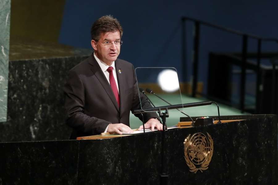 UNITED NATIONS, Sept. 25, 2017 (Xinhua) -- Miroslav Lajcak, President of the 72nd United Nations General Assembly, delivers closing remarks on the last day of the General Debate of the 72nd United Nations General Assembly at the UN headquarters in New York, Sept. 25, 2017. The VIP session of the United Nations General Assembly (UNGA) for 2017 concluded here on Monday, after all 196 representatives spoke at the marble podium in the past week. (Xinhua/Li Muzi/IANS) by .