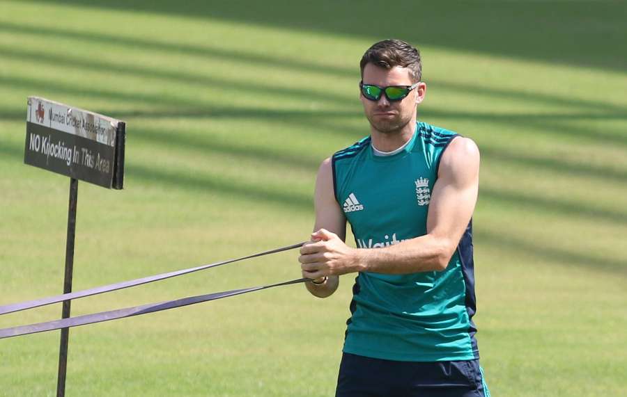 Mumbai: England's James Anderson during a practice session ahead of the fourth Test cricket match between India and England at the Wankhede Stadium in Mumbai on Dec 7, 2016. (Photo: Surjeet Yadav/IANS) by . 