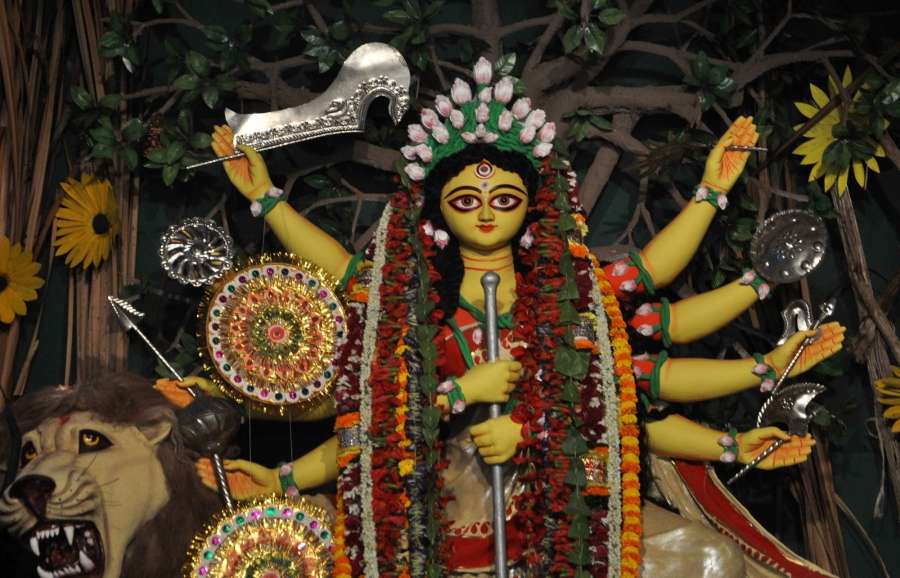 Kolkata: An idol of Goddess Durga at EC Block pandal of Salt Lake in Kolkata on Sept 28, 2017. (Photo: Kuntal Chakrabarty/IANS) by .
