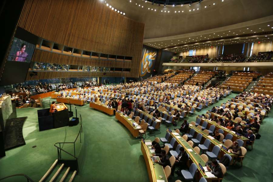 New York: External Affairs Minister Sushma Swaraj speaking at United Nations General Assembly in New York on Sept. 23, 2017. (Photo: Mohammed Jaffer/IANS) by .