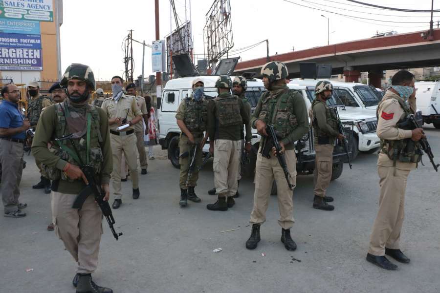 Srinagar: Security beefed up after a militant hurled a hand grenade at a passing vehicle of the security forces in Jehangir Chowk area in Srinagar on Sept 7, 2017. One person was killed and five others were injured in the blast. (Photo: IANS) by .