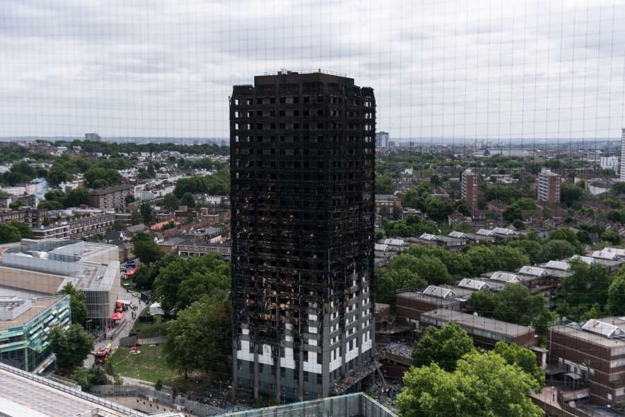 LONDON, June 16, 2017 (Xinhua) -- Photo taken on June 16, 2017 shows a view of Grenfell Tower after the fire in London, Britain. London's Metropolitan Police confirmed Friday that at least 30 people died in this week's fire which swept through a residential tower block in west London. Although police did not speculate on the eventual number of fatalities, local community sources say at least 70 from Grenfell Tower are still missing, including entire families. (Xinhua/Ray Tang/IANS) by .