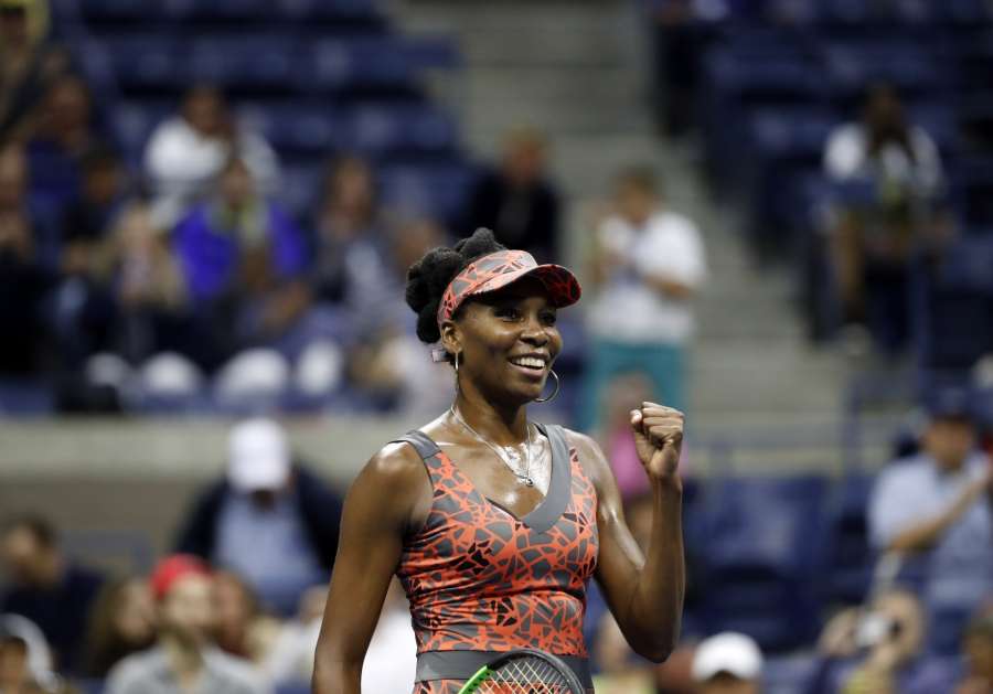 NEW YORK, Sept. 4, 2017 (Xinhua) -- Venus Williams of the United States celebrates after defeating Carla Suarez Navarro of Spain during the women's singles fourth round match at the 2017 U.S. Open in New York, the United States, Sept. 3, 2017. Venus Williams won 2-1 to enter the next round. (Xinhua/Qin Lang/IANS) by .
