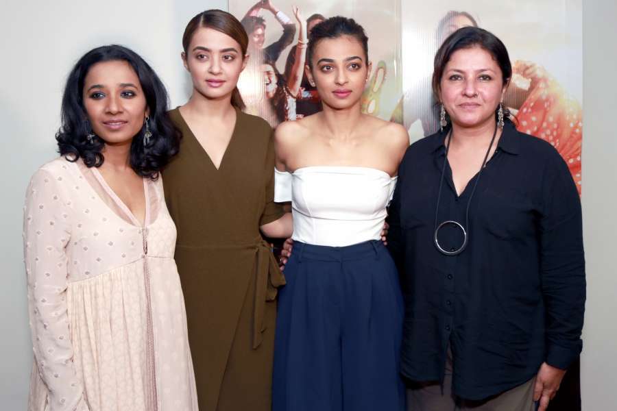 New Delhi: Actresses Radhika Apte, Surveen Chawla, Tannishtha Chatterjee and filmmaker Leena Yadav during a press conference of their film "Parched" in New Delhi on Sept 21, 2016. (Photo: Amlan Paliwal/IANS) by .