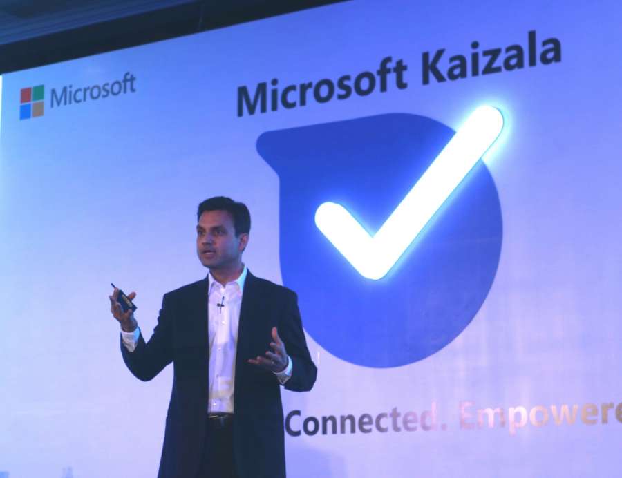 New Delhi: Microsoft India President Anant Maheshwari and Corporate Vice-President Rajiv Kumar at the launch of Microsoft's Kaizala mobile application in New Delhi, on July 26, 2017. (Photo: IANS) by .