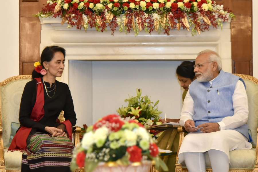 New Delhi: Prime Minister Narendra Modi during a meeting with Myanmar State Counsellor Aung San Suu Kyi at Hyderabad House, in New Delhi on Oct 19, 2016. (Photo: IANS/PIB) by .