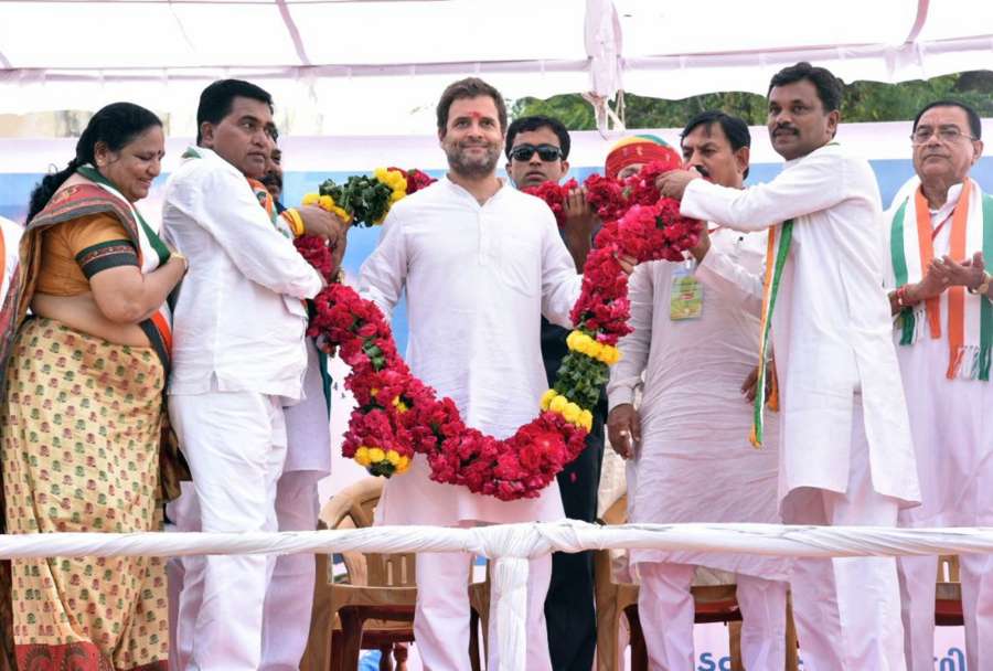 Dahod: Congress Vice President Rahul Gandhi during Yuva Rojgar Khedut Adhikar Navsarjan Yatra in Dahod, Gujarat on Oct 11, 2017. (Photo: IANS) by .