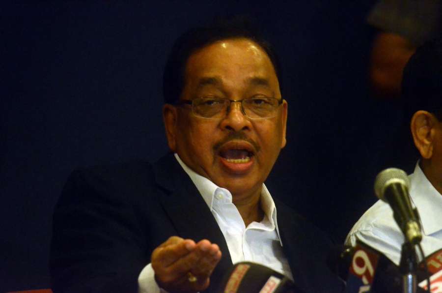Mumbai: Narayan T. Rane addresses a press conference regarding his newly floated political outfit, Maharashtra Swabhiman Party, which would work for the overall and all-inclusive development of the state in Mumbai on Oct 1, 2017. (Photo: IANS) by .