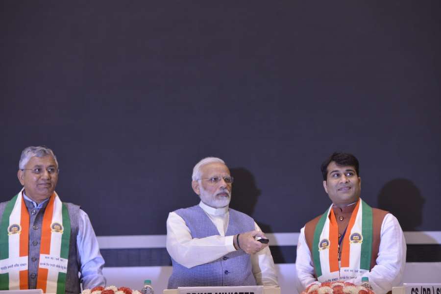 New Delhi: Prime Minister Narendra Modi at the Golden Jubilee Year celebrations of Institute of Company Secretaries of India in New Delhi, on Oct 4, 2017. (Photo: IANS) by .