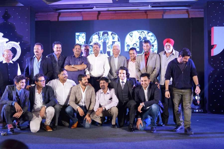 Mumbai: Actor Ranveer Singh along with Former Cricketers Kapil Dev, Sandeep Patil and Srikkanth during a programme to announce the making of upcoming sports drama on 1983 World Cup in Mumbai on Sept 27, 2017. (Photo: IANS) by .