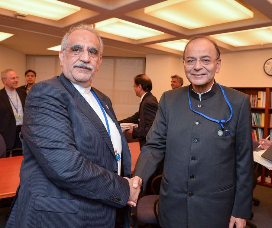 Washington: Union Finance Minister Arun Jaitley during a bilateral meeting with Iranian Finance Minister Masoud Karbasian at the International Monetary Fund in Washington, on Oct 14, 2017. (Photo: Twitter/@ arunjaitley) by .