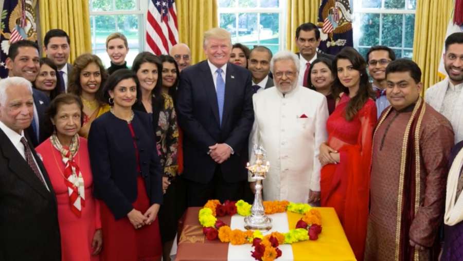 Washington: A screen grab from a video shared by US President Donald Trump on Facebook where he is seen celebrating Diwali in the Oval Office of White House on Oct 17, 2017. (Photo: Facebook/@DonaldTrump) by .