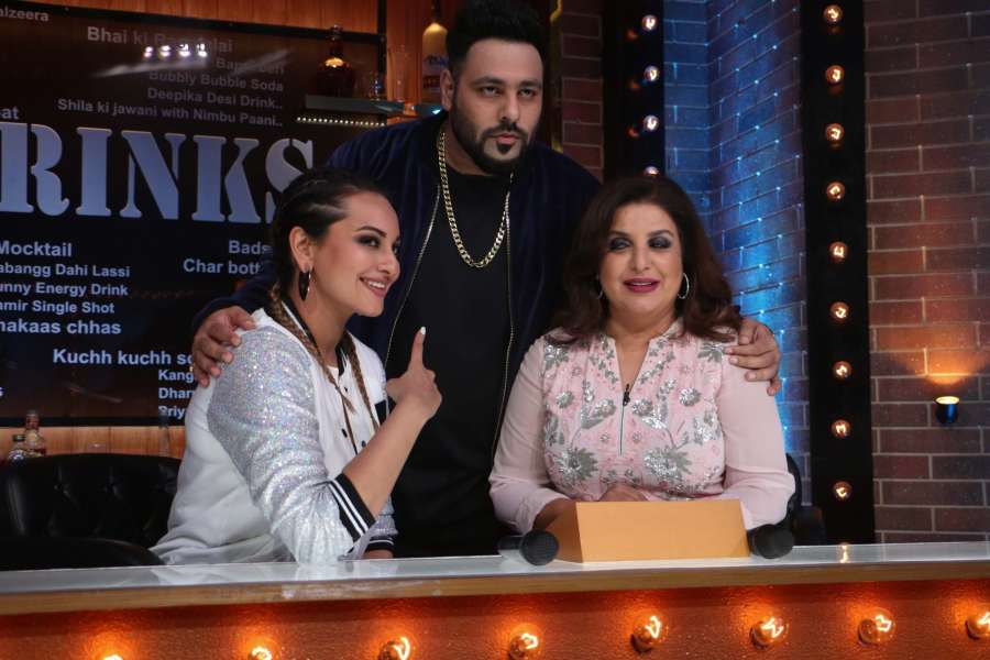 Mumbai: Actress Sonakshi Sinha, Rapper Badshah and Director Farah Khan during the Star Plus show "Lip Sing Battle" in Mumbai on Oct 2, 2017.(Photo: IANS) by .