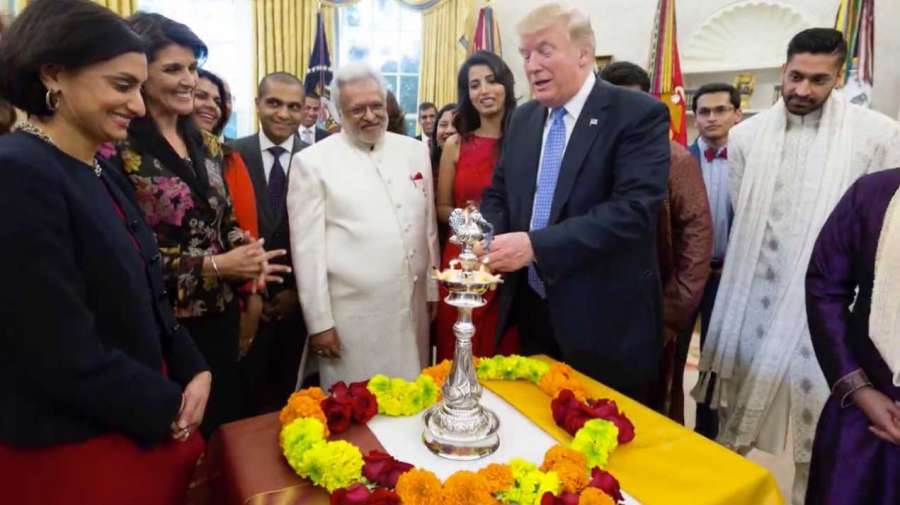Washington: A screen grab from a video shared by US President Donald Trump on Facebook where he is seen celebrating Diwali in the Oval Office of White House on Oct 17, 2017. (Photo: Facebook/@DonaldTrump) by .