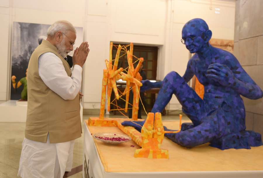 New Delhi: Prime Minister Narendra Modi visits âSwachchhagrah â Bapu Ko Karyanjali - Ek Abhiyan, Ek Pradarshaniâ an exhibition organised by the National Archives of India to mark the 100 years of Mahatma Gandhiâs first experiment of Satyagraha in Champaran, in New Delhi on April 10, 2017. (Photo: IANS/PIB) by .