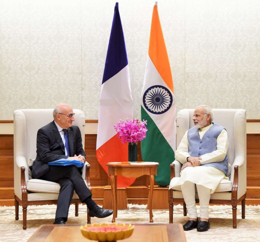Kolkata: Diplomatic Advisor to French President Philippe Etienne calls on Prime Minister Narendra Modi, in New Delhi on Oct 4, 2017. (Photo: IANS/PIB) by .