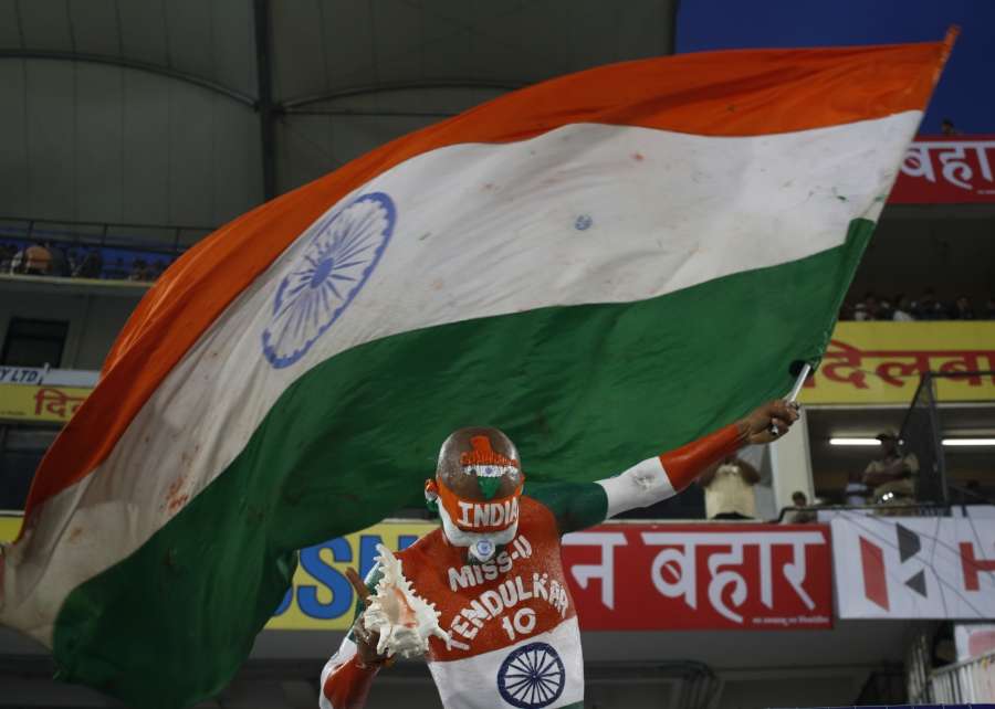 Hyderabad: Indian cricket fan Sudhir Kumar during the third T20 match between India and Australia at Rajiv Gandhi International Stadium in Hyderabad on Oct 13, 2017. (Photo: Surjeet Yadav/IANS) by .