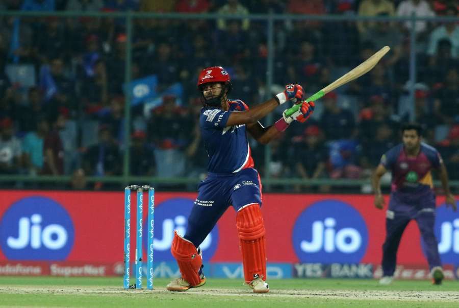 New Delhi: Delhi Daredevils player Shreyas Iyer in action against Rising Pune Supergiant held at the Feroz Shah Kotla Stadium in Delhi on May 12, 2017. (Photo: Surjeet Yadav/IANS) by .
