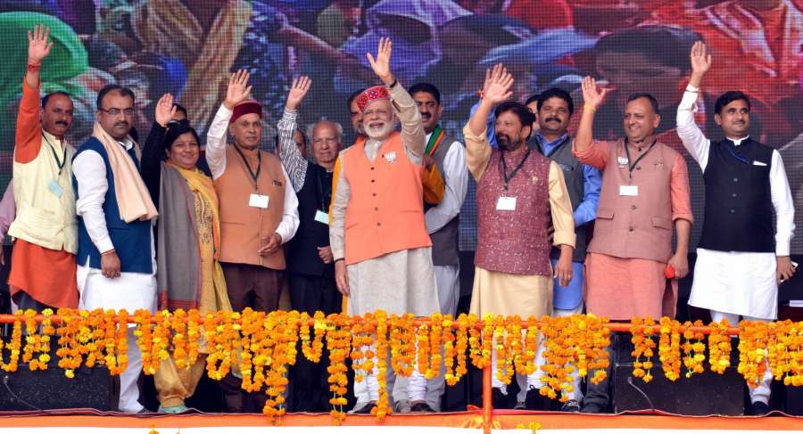 Rehan: Prime Minister Narendra Modi during a BJP rally ahead of November 8 Assembly polls, in Rehan of Himachal Pradesh's Kangra district on Nov 2, 2017. (Photo: IANS) by .