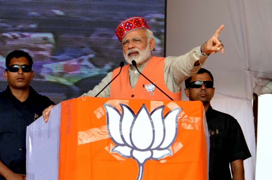 Rehan: Prime Minister Narendra Modi addresses during a BJP rally ahead of November 8 Assembly polls, in Rehan of Himachal Pradesh's Kangra district on Nov 2, 2017. (Photo: IANS) by .