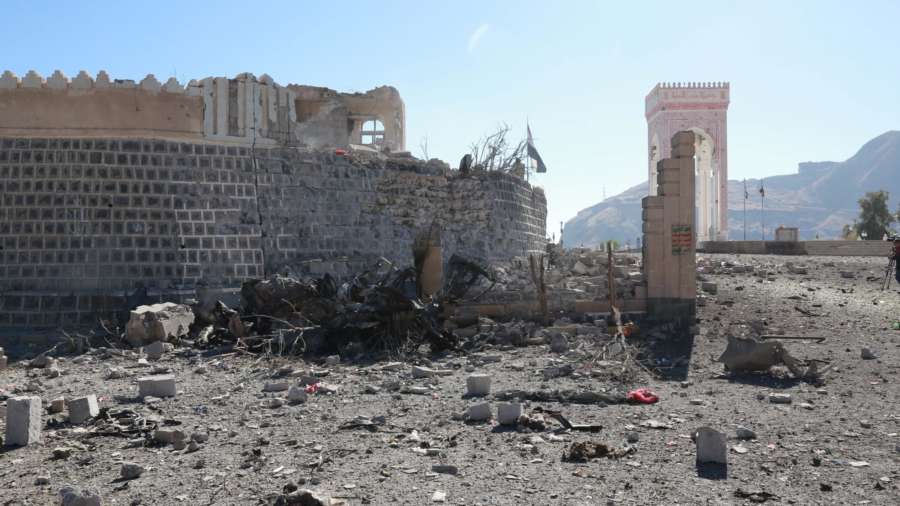 SANAA, Dec. 25, 2017 (Xinhua) -- Photo taken on Dec. 25, 2017 shows a view of the scene of an airstrike in Sanaa, capital of Yemen. A family of nine members, including five children, were killed on Monday morning when Saudi-led coalition warplanes hit the family's house five times in Yemen's capital Sanaa, residents and a Xinhua photographer at the scene witnessed. (Xinhua/Hasan Bamashmous/IANS) by . 