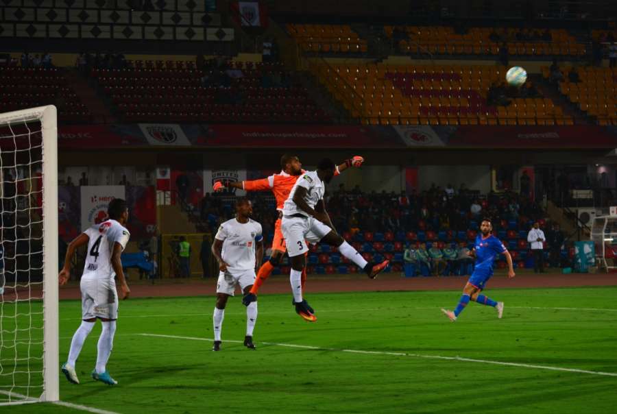 Guwahati: Players in action during an ISL match between North East United FC and FC Goa at Indira Gandhi Athletic Stadium in Guwahati. (Photo: IANS) by .